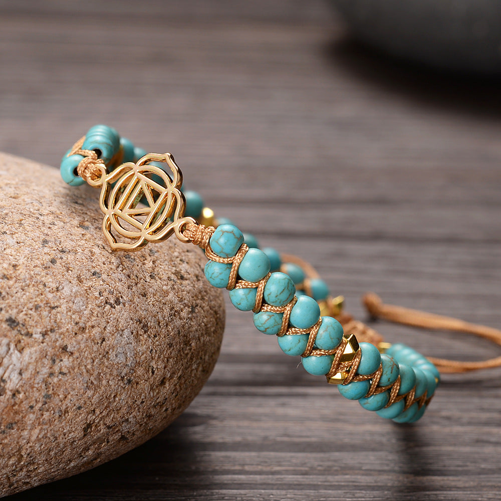 7 Chakras Energy Bracelet with Natural Turquoise Beads