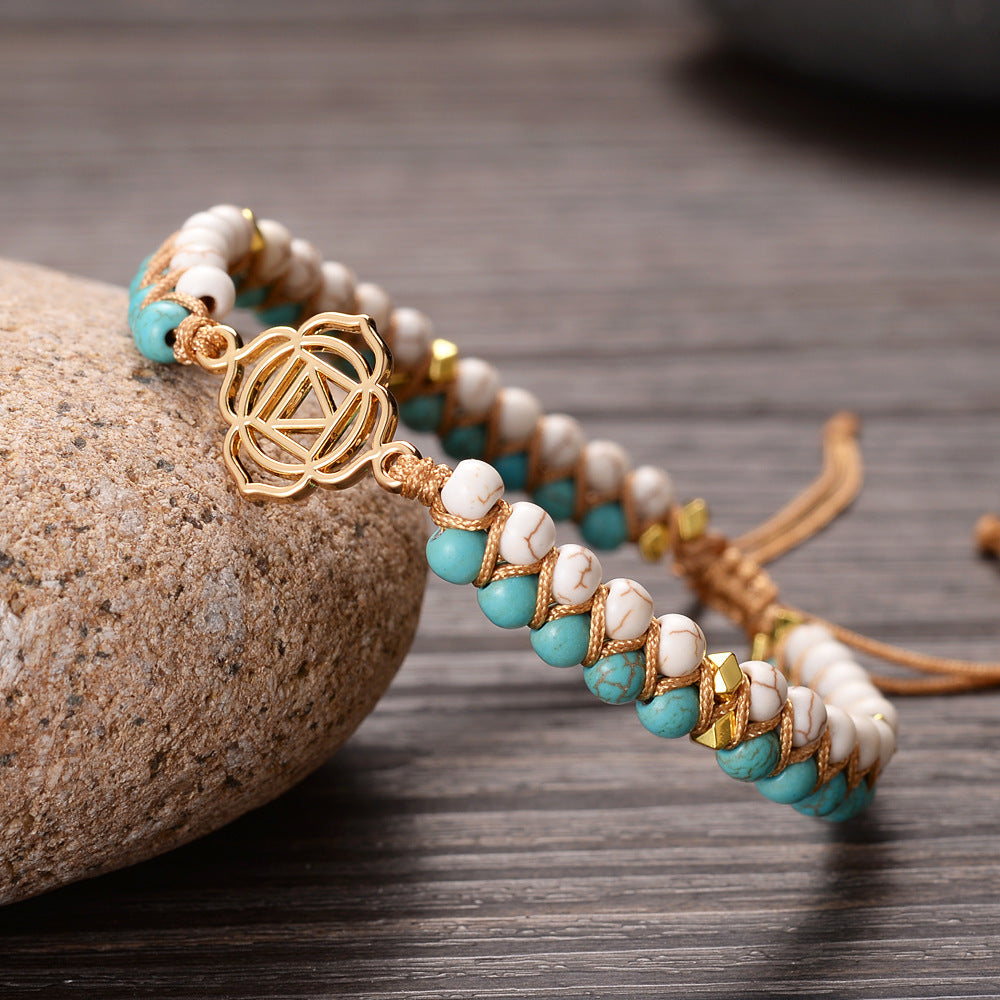 7 Chakras Energy Bracelet with Natural Turquoise Beads