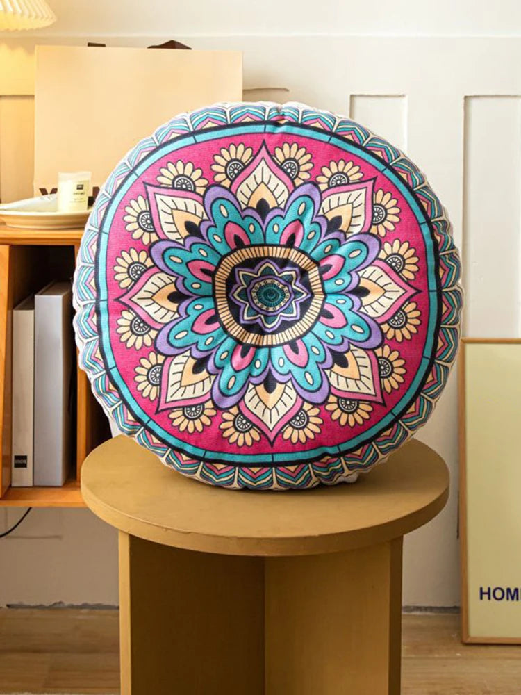 Linen Round Meditation Cushion – Boho Seat Pad for Home & Ritual Spaces