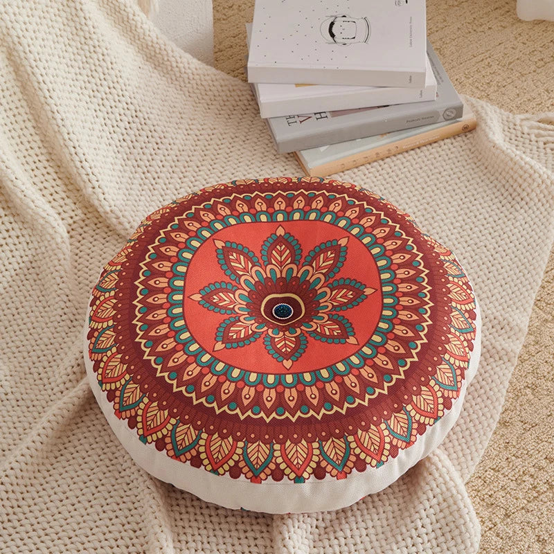Linen Round Meditation Cushion – Boho Seat Pad for Home & Ritual Spaces