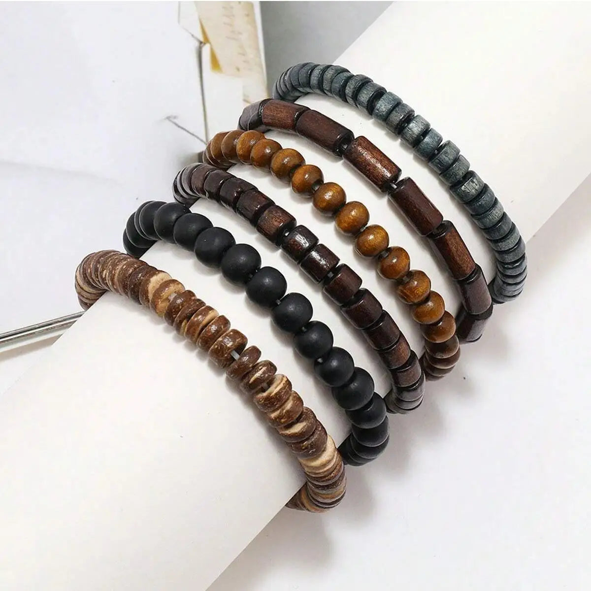 Wooden & Leather Bracelet Set – Vintage Wraps for Balance & Style