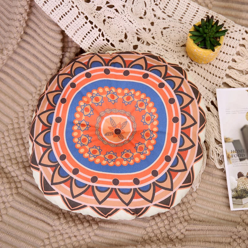 Linen Round Meditation Cushion – Boho Seat Pad for Home & Ritual Spaces