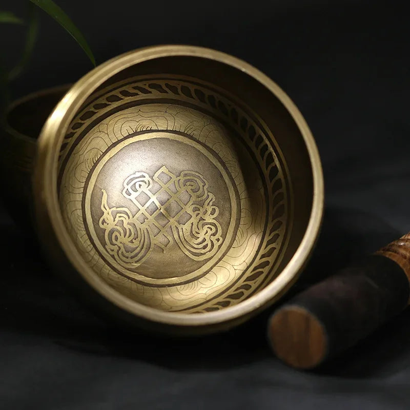 Tibetan Singing Bowl with Wooden Mallet & Mat