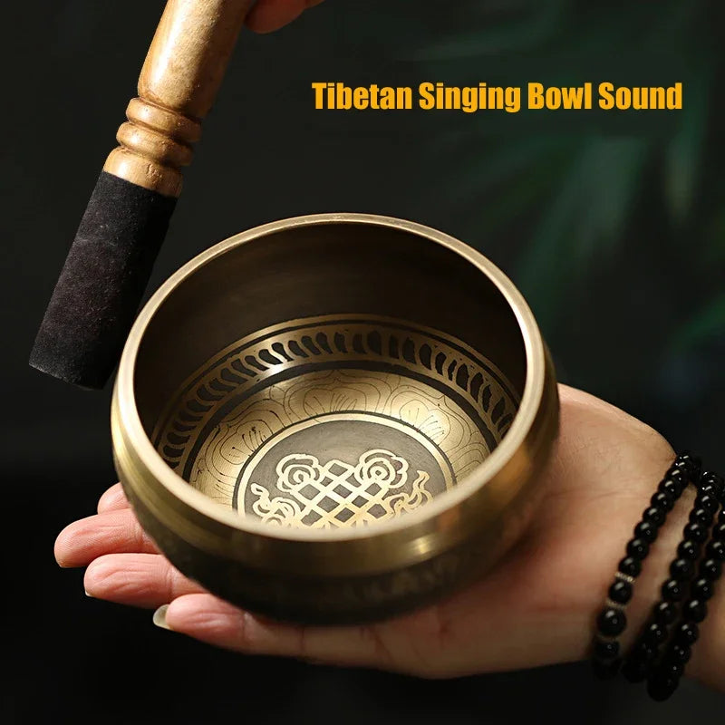Tibetan Singing Bowl with Wooden Mallet & Mat