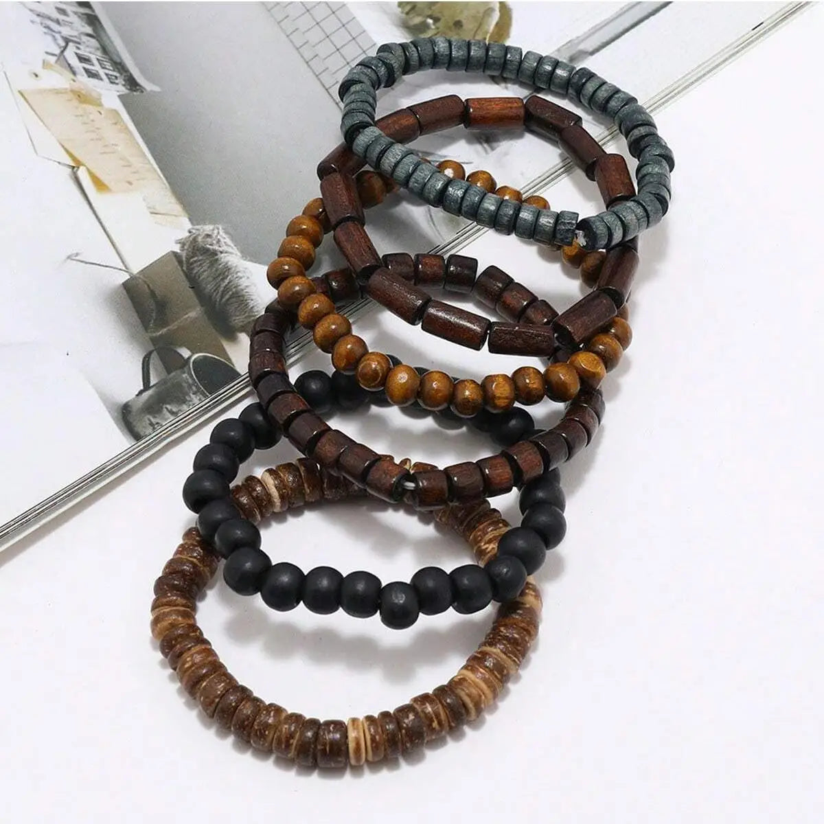 Wooden & Leather Bracelet Set – Vintage Wraps for Balance & Style