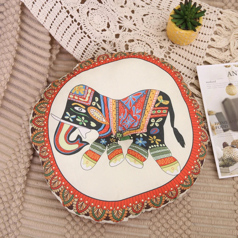 Linen Round Meditation Cushion – Boho Seat Pad for Home & Ritual Spaces