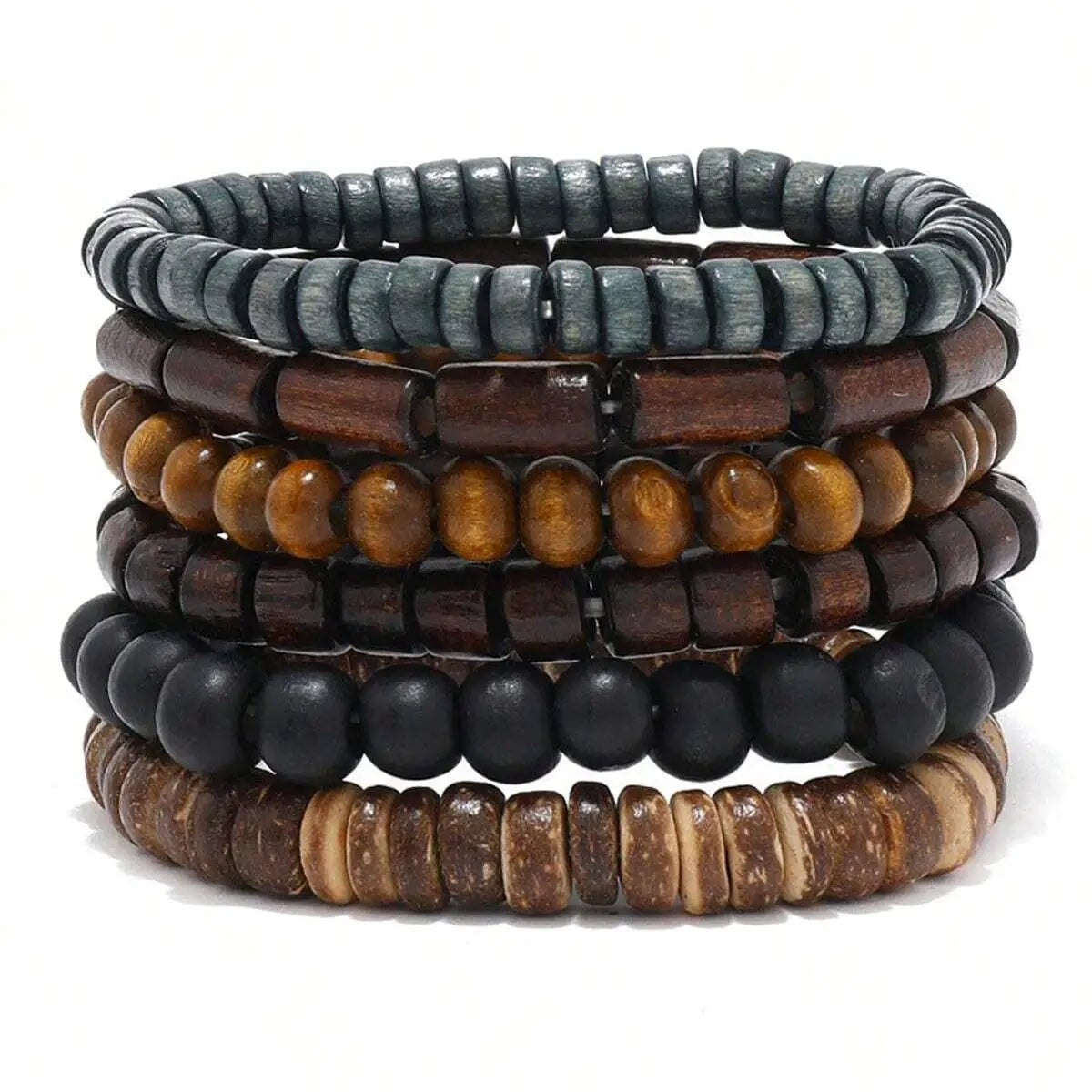 Wooden & Leather Bracelet Set – Vintage Wraps for Balance & Style