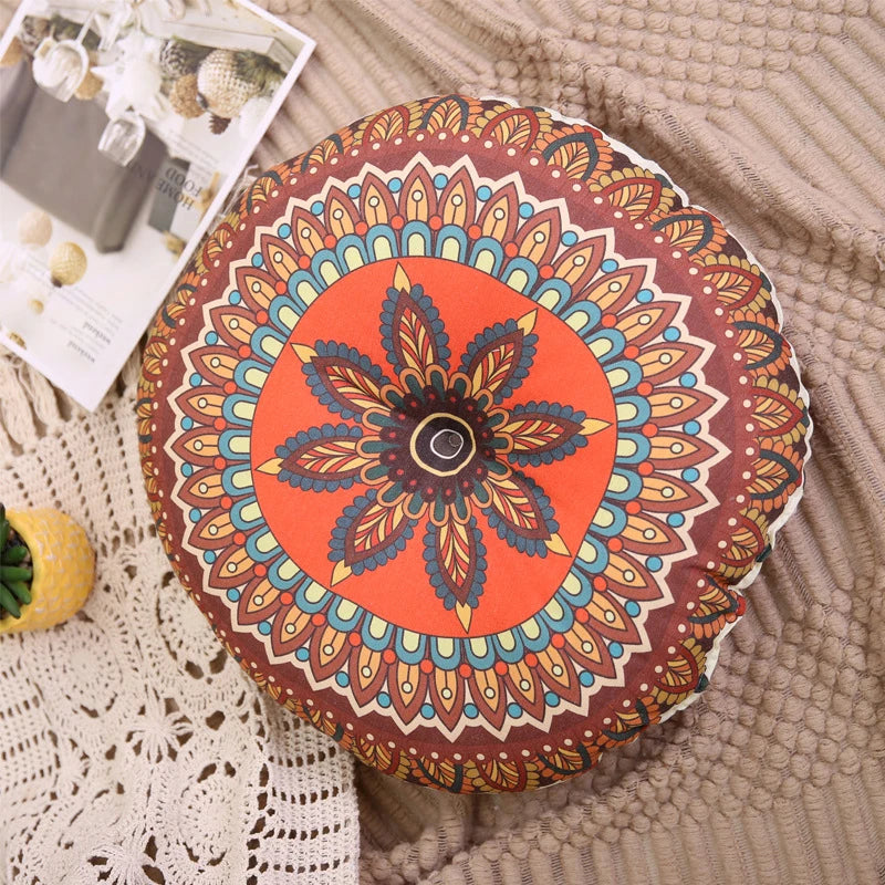 Linen Round Meditation Cushion – Boho Seat Pad for Home & Ritual Spaces