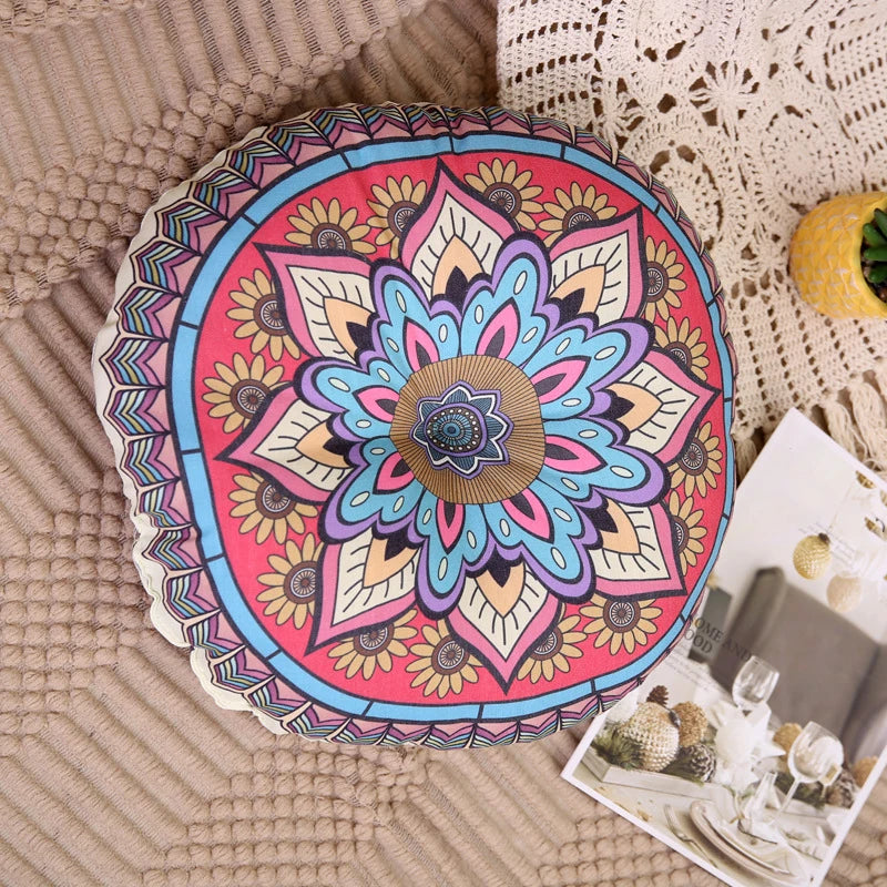 Linen Round Meditation Cushion – Boho Seat Pad for Home & Ritual Spaces
