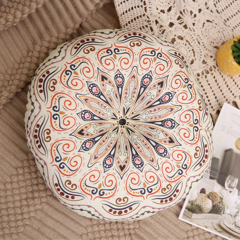 Linen Round Meditation Cushion – Boho Seat Pad for Home & Ritual Spaces