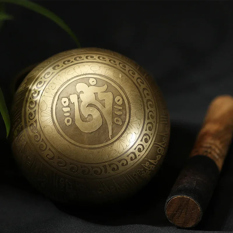 Tibetan Singing Bowl with Wooden Mallet & Mat