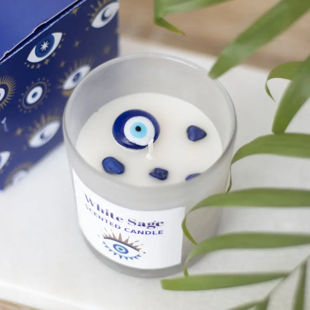 All-Seeing Eye | White Sage Protection Candle with Sodalite Crystals