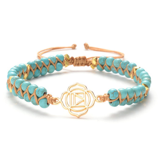 7 Chakras Energy Bracelet with Natural Turquoise Beads – Handwoven Balance & Harmony