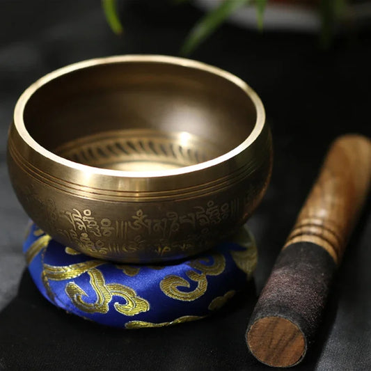 Tibetan Singing Bowl with Wooden Mallet & Mat