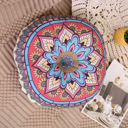 Linen Round Meditation Cushion – Boho Seat Pad for Home & Ritual Spaces