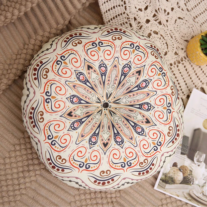 Linen Round Meditation Cushion – Boho Seat Pad for Home & Ritual Spaces