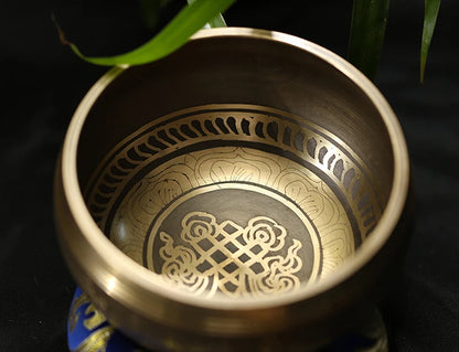 Tibetan Singing Bowl with Wooden Mallet & Mat