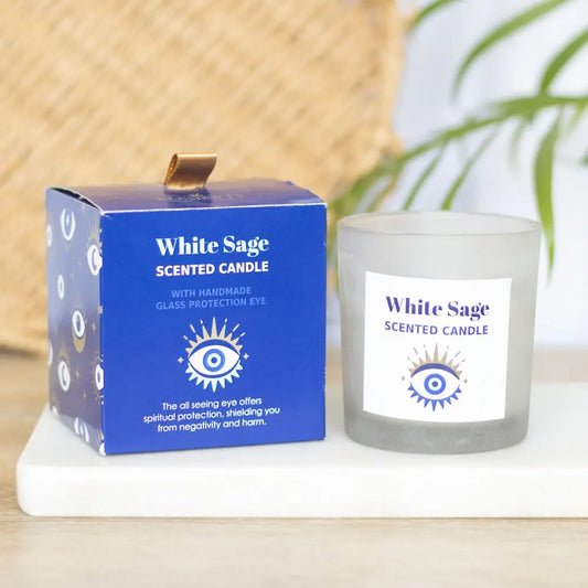 All-Seeing Eye | White Sage Protection Candle with Sodalite Crystals